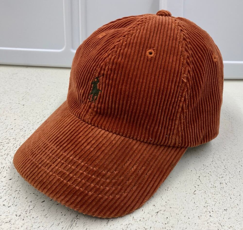 VTG 90s Men Polo Ralph Lauren corduroy leather strapback cotton dad hat